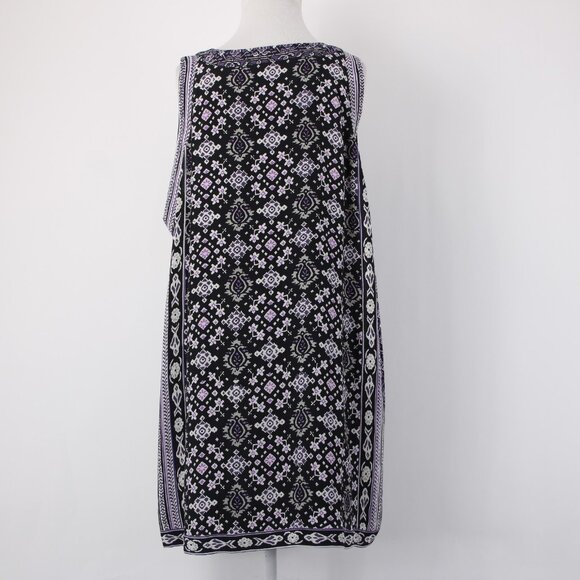Calypso Dress Sz S Black Purple Multi Color V Neck Lined Silk Viscose Dress - Picture 11 of 16